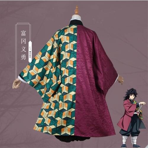 Anime!Demon Slayer Kimetsu no Yaiba Tomioka Giyuu Haori Coat Top Cosplay Costume Kimono Uniform Halloween Suit For Women Men