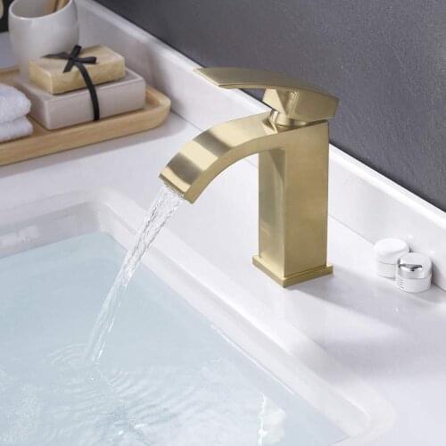 Brushed Gold Bathroom Waterfall Faucet Single Handle One Hole Vanity Sink Faucet high quality brass faucet