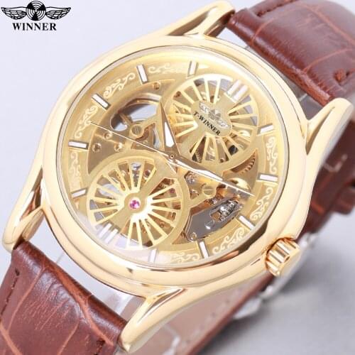 2021 WINNER Mechanical Steampunk Wristwatch Men Military Sport Watch Silver Transparent Skeleton Automatic Creative Watch Clock