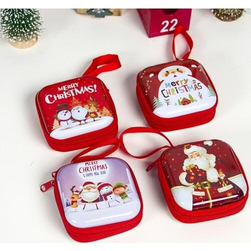Cute Christmas Coin Purse Cartoon Kids Girls Wallet Earphone Organizer Box Small Coin Pocket Christmas Gift Santa Claus Pendant