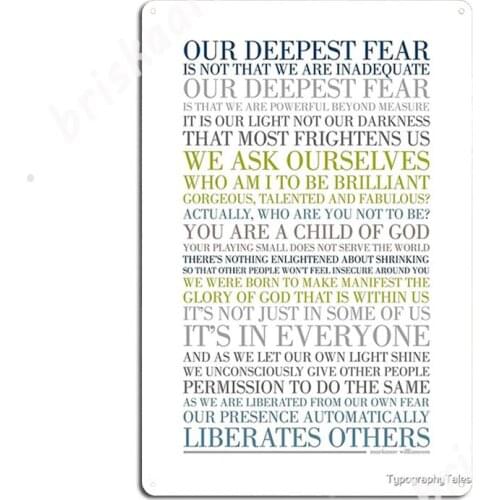 Our Deepest Fear By Marianne Williamson (Multi-Coloured) Metal Signs Club Home Club Bar create Plaques Tin sign Posters