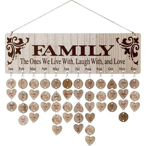 PPYY-Family Birthday Reminder Calendar Hanging Board Family Birthday Board DIY Wooden Calendar Wall Birthday Reminder