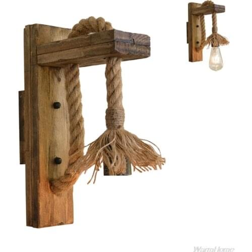 E27 American Style Pastoral Hemp Rope Wall Lamp Vintage Wooden Wall Light for Restaurant Coffee Shop Decor(Without Bulb) M06 21