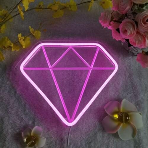 Custom USB Neon Signs of good night Diamond Rock Roll Light Sign with Dimmer Switch for Badroom, Home, Party, Bar Decoration