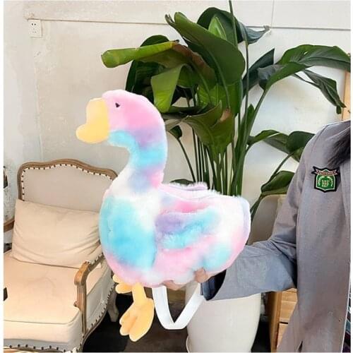 New funny shoulder bag personality fun plush duck student messenger bag