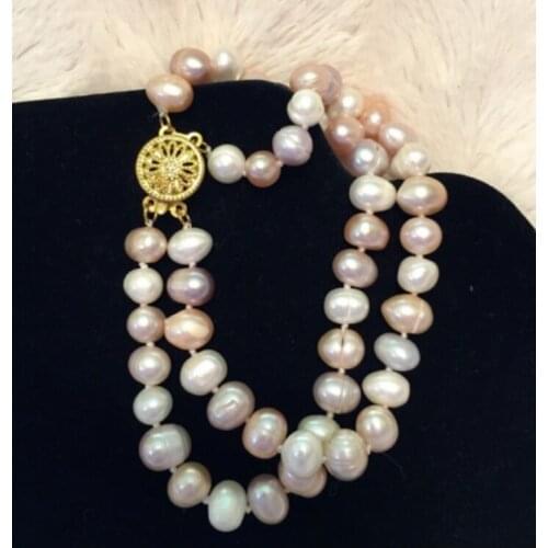 NEW 7-8mm Double Strand Freshwater Pastel Pearl Bracelet 7.5"