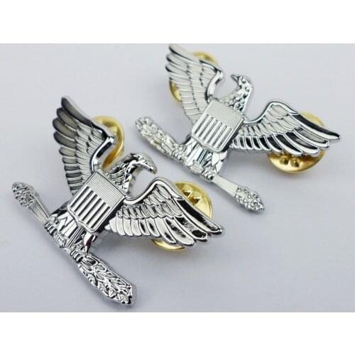 PAIR WW2 WWII US ARMY COLONEL EAGLE WAR BIRD DEVICE BADGE INSIGNIA PIN COCKADE SILVER