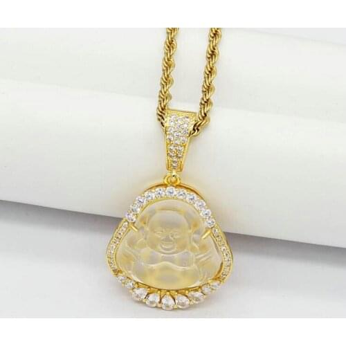 Stainless Steel Hip Hop Pendant Chalcedony Maitreya Pendant Necklace Copper Inlaid Zircon Personality Fashion Jewelry