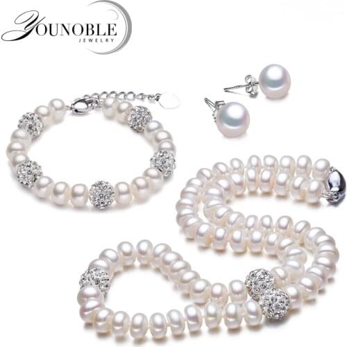 Real Beautiful Trendy Pearl Necklace Set Women,White Wedding Natural Freshwater Necklace Earrings Jewelry Sets