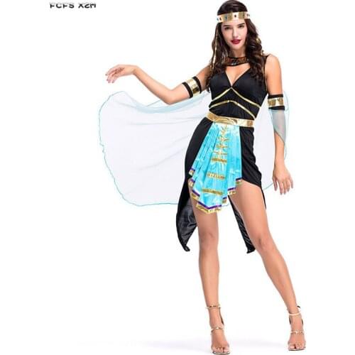 Sexy Woman Queen of Egyptian goddess Cosplay Female Halloween Cleopatra Costume Carnival Purim Masquerade stage play party dress