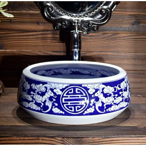 Blue and white China Artistic Procelain art countertop Ceramic Lavabo Bathroom Sink china wash basin bathroom sinks
