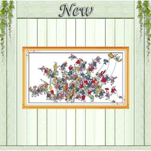 Hundred playing children paintings counted printed on canvas DMC 14CT 11CT chinese Cross Stitch Needlework Sets Embroidery kits