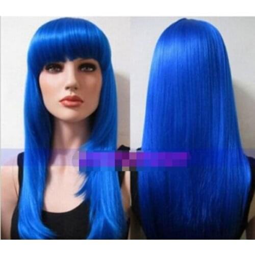 Suyushun2369+++USPS to USA LONG STRAIGHT BLUE FULL WIG s1313