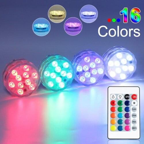 LED Submersible Underwater Lights RGB Swimming Pool Aquarium Lamp Colorful Remote Control IP68 Battery Fish Tank Light Spotlight