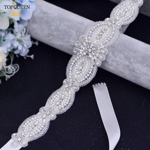 TOPQUEEN S490 Diamond Wedding Belts Dresses Rhinestone Belts for Party Wedding Jewel Belt Plus Size Crystal Belt Silver Belt