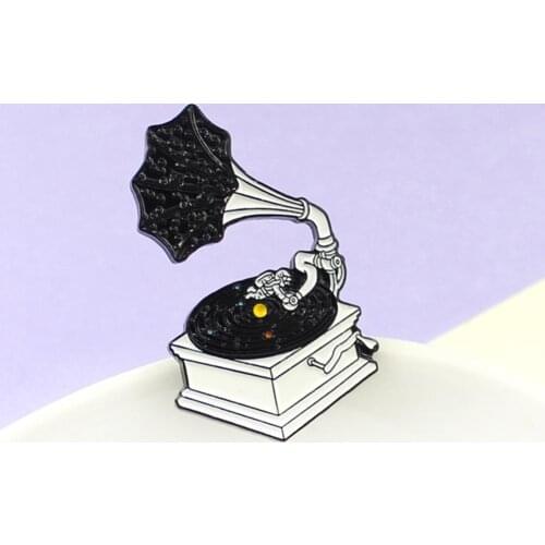 Women Men Cute Cartoon Retro Vinyl Gramophone Enamel Brooch Pin Badge Jewelry