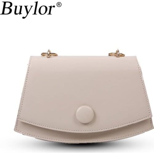 Buylor Ladies Shoulder Bag Solid Color Chain Bead Flap Bag PU Leather Shell Type Female Messenger Bag Fashion Women Handbag