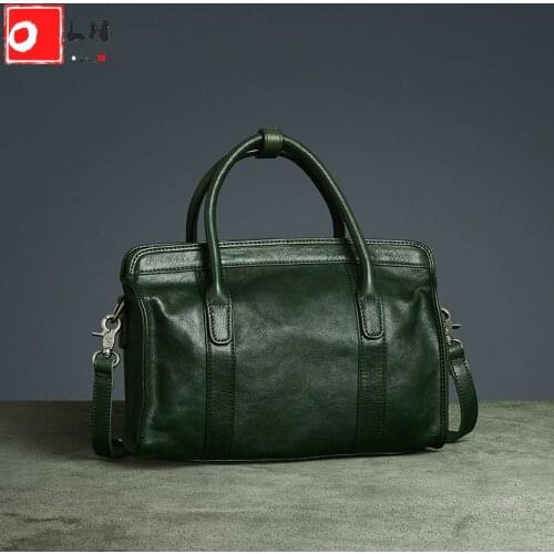Womens High Quality Vintage Designer Satchel Luxury Genuine Leather Duffle Bag For Women Retro Female Top Handle Shoulder Bag