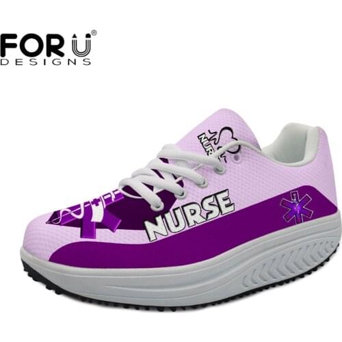 FORUDESIGNS Women Flats Shoes Nurse Heart Pattern Causal Sneakers Woman Height Increasing Slimming Shoes Spring Platform Shoes