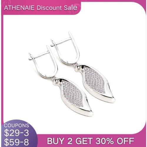 ATHENAIE Genuine 925 Sterling Silver with Clear CZ Leaf Drop Earrings For Women Fashion Bijoux Jewelry Gift