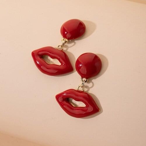 GSOLD Trendy Red Drip Oil Metal Earrings Geometric Lip Shape Simple Fashion Temperament Women Drop Earring Party Jewelry