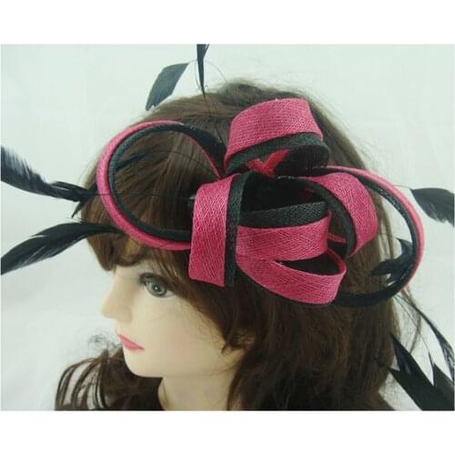 Vintage Style Sinamay Red Hair Hat Fascinator Women Ladies Elegant Wedding Occasion Headwear Fascinators Feather Accessory FS08