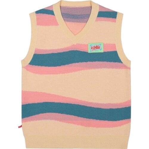 LACIBLE Harajuku Streetwear Knitted Sweater Pullover Vintage V-neck Striped Sweaters Vest Casual Sleeveless Knitwear Unisex