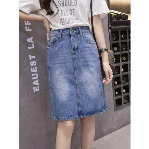 Zoki Korean loose women denim midi skirt summer A-line blue female jeans vintage casual harajuku cotton skirt plus size 5XL 2020