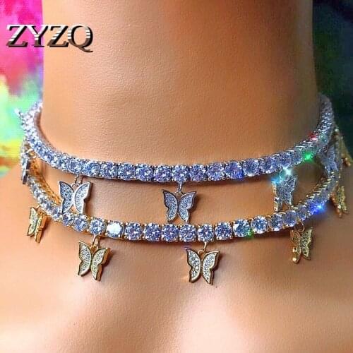 ZYZQ Crystal Butterfly Pendant Ladies Necklace Ins Wind Insect Necklace Sweet Cocktail Party Accessories
