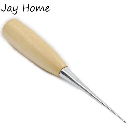 1Pc Wooden Handle Awl Needle Fabric Leather Drillable Stitching Sewing Awl Shoe Repair Tools DIY Craft Sewing Supplies