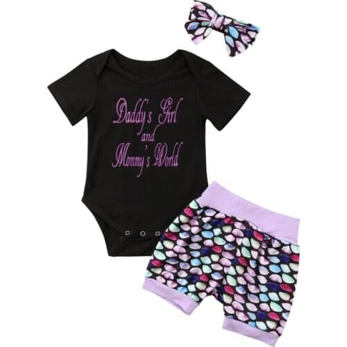 Newborn Toddler Baby Boys Girls Cotton Bodysuit+Tops Shorts +Headband 3Pcs Outfits Set 0-18M