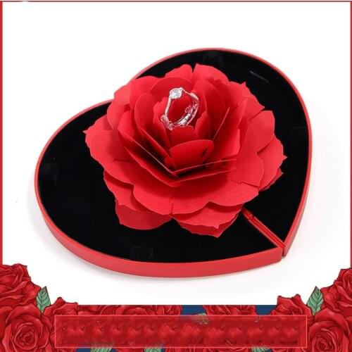 3D Pop Up Red Rose Flower Ring Box Wedding Engagement Box Jewelry Storage Holder Case