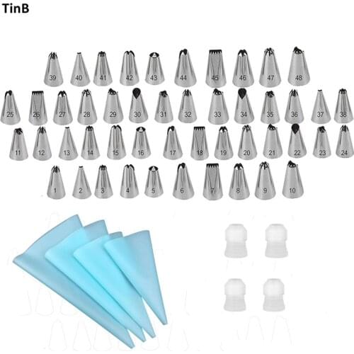56pc/Set 4size Silicone Pastry Bag+48x Pastry Nozzles+4x Converter Nozzle For Confectionery Bag For Cream Piping Tips Spuitzak