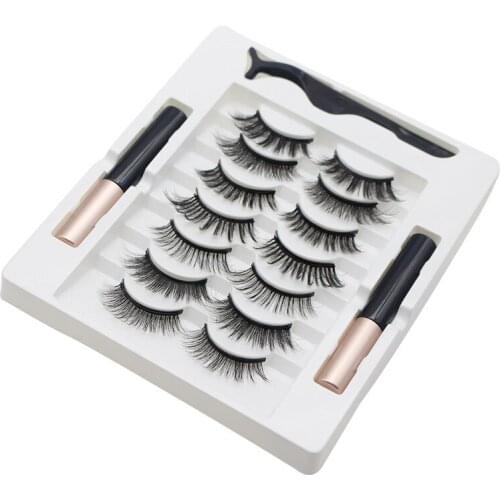 7 Pairs Magnetic Eyelashes Natural Long 3D Mink Lashes Makeup Soft Magnetic False Eyelashes Eyeliner Tweezers Sets