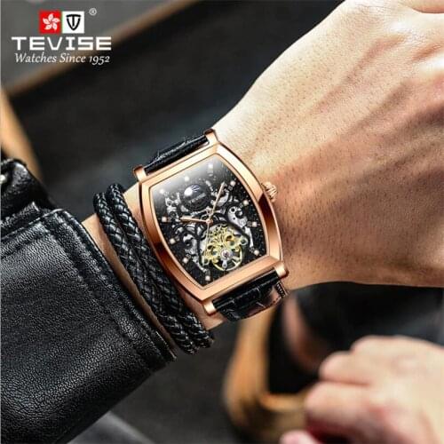 Retro Tourbillon Automatic Mechanical Men Watch Top Brand Luxury Business watch Leather Sport Rose gold case relogio