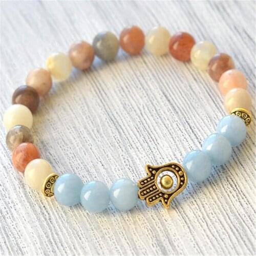 8mm Sunstone Gemstone Beads Handmade Mala Bracelet Yoga Wristband Prayer Spiritua Tibetan Buddhism Religious Lucky Retro