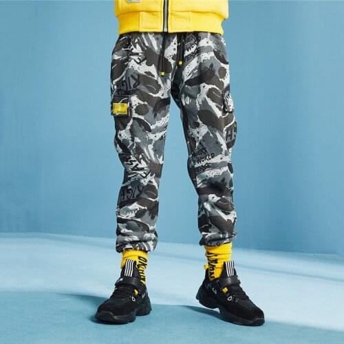 New Children Sweatpants Letter Print Pocket Elastic Waist Drawstring Boys Pants Girls Pants Cotton Kids Camouflage Cargo Pants