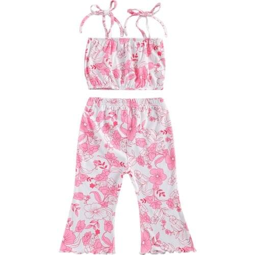 Kids Baby Girls 2-piece Outfit Set Sleeveless Floral Print Top+Pants Set for Children Girls 6M-4T