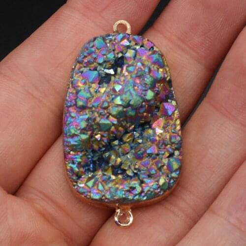 Colorful Agates long gold-plated semi-precious stone connector for jewelry making temperament accessories size 23x35mm