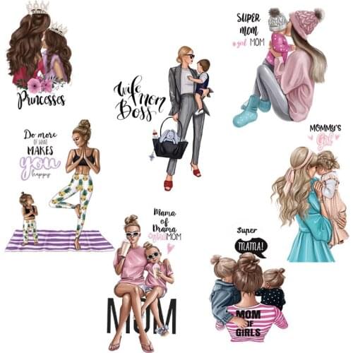 Mom Baby Thermal Patch Fashion Mom Girl Patches T-Shirt Hoodie Family iron on transfers for clothing Thermo Stickers On Clothes