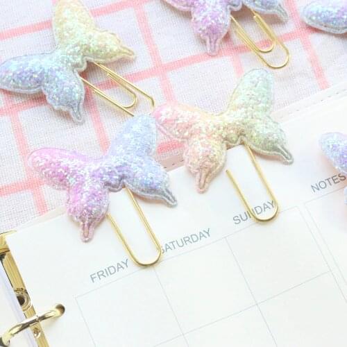 Domikee 2020 New cute kawaii sequins butterfly design office school paper clips candy student memo pad bookmark set stationery