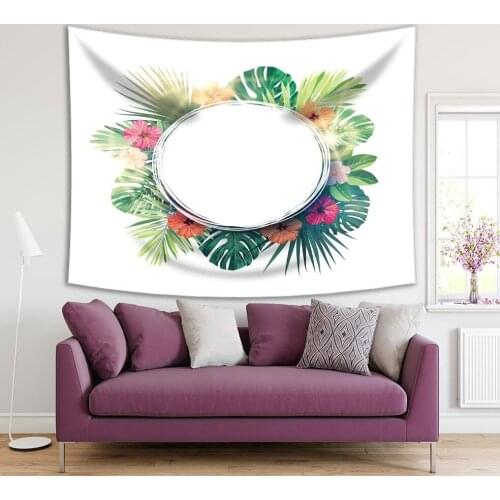 Tapestry Exotic Palm Leaves and Hibiscus Flowers Summer Tropical Jungle Nature Artwork Green Pink Orange