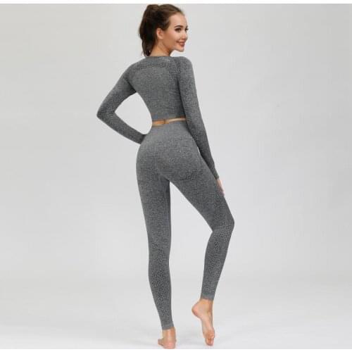 Yoga Sets Women Vital Seamless Long Sleeve Tracksuit Gym Clothing Fitness Leggings+Cropped Shirts Womens Sport Suit