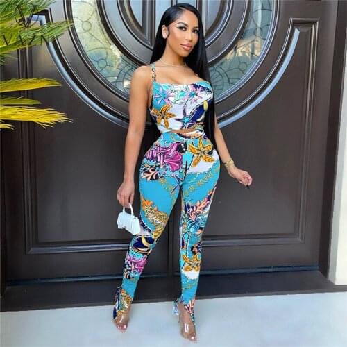 VAZN 2021 women new sexy holiday style sets sleeveless strapless short top elastic long pants printed two piece sets