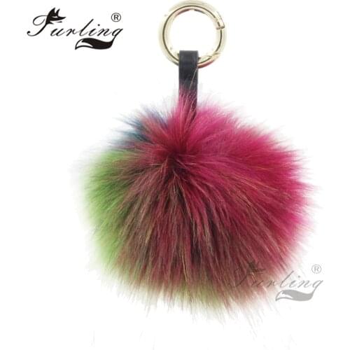 Furling 1PC Multicolor Faux Fox Fur Pompom Ball Leather Key Ring Gold Keychain Pendant Holder Bag Charms Accessories Gift