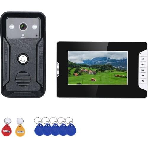 Mountainone Video Intercom 1pc 7 Inch Color screen Monitor 1pc HD Doorbell 1000TVL Camera ID and Electric-controlled Unlocking