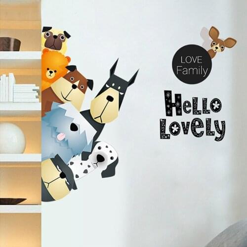 Cartoon Dogs Wall Stickers Lovely Family Vinyl Decals for Door Children Room Home Decor Door Sticker PVC Wall Decals/Adhesive