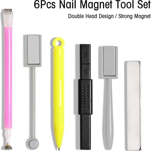 6Pcs Nail Magnetism Tool Set with Double Headed Flower Design Nail Pens Strong-Magnet Stick Cats Eye Effect Gel Tools