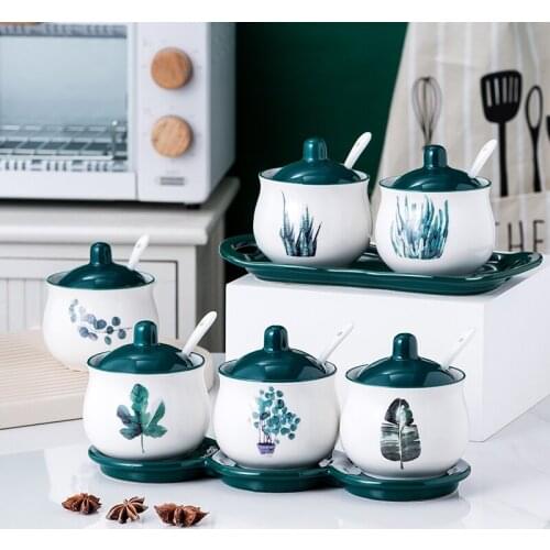 Creative Nordic Style Ceramic Kitchen Seasoning Tank Set Wooden Cover Salt Shaker Spice Jar Cuisine Accessories