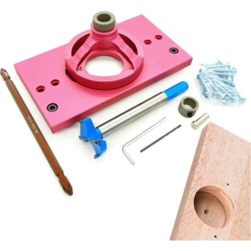 Aluminum Alloy Concealed 35MM Cup Style Hinge Jig Boring Hole Drill Guide + Forstner Bit Wood Cutter Woodworking DIY Tools